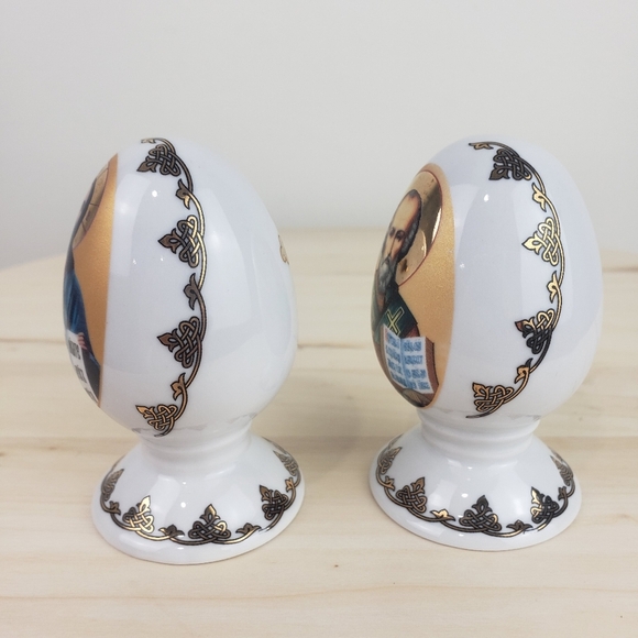 Korosten Porcelain Easter Egg Jesus Christ St. Nicholas Ukraine White & Gold - Picture 5 of 10